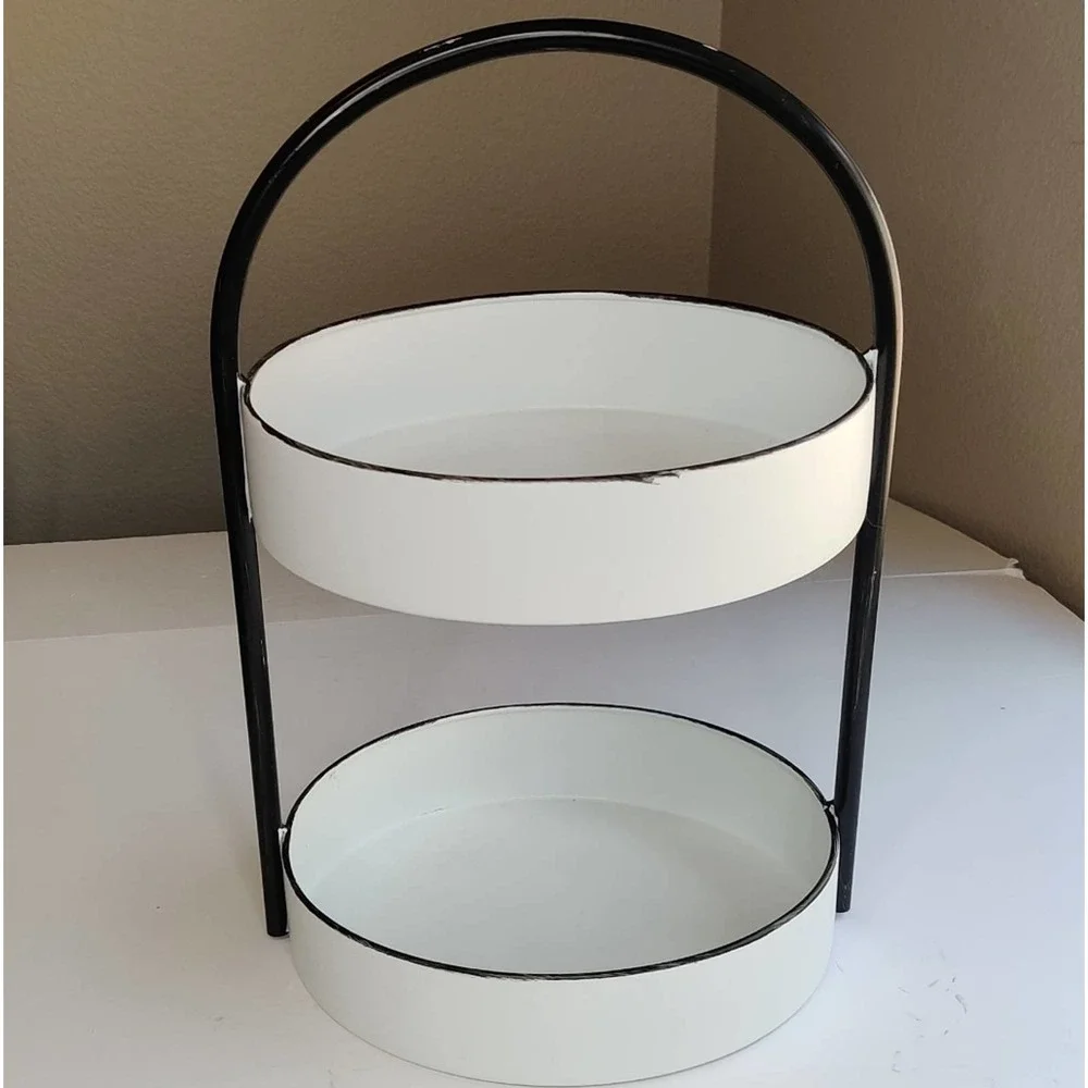 Rae Dunn Rustic White Metal Two Tiered Organic Farmhouse Kitchen Tray